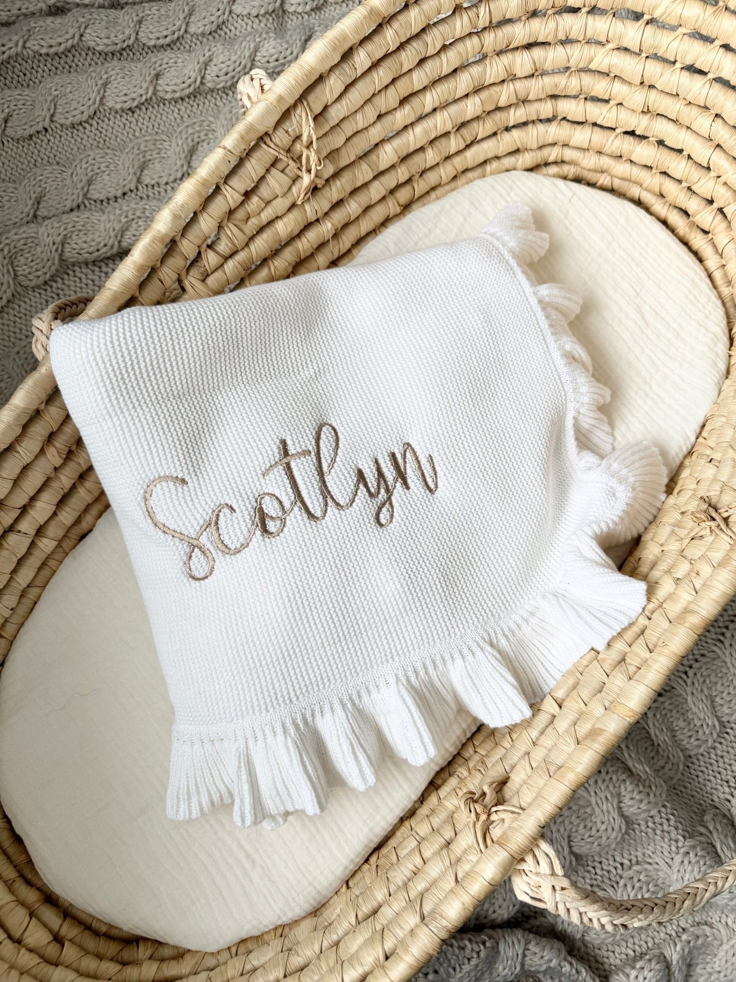 White Organic Cotton Ruffle Baby Blanket - Harp Angel Boutique