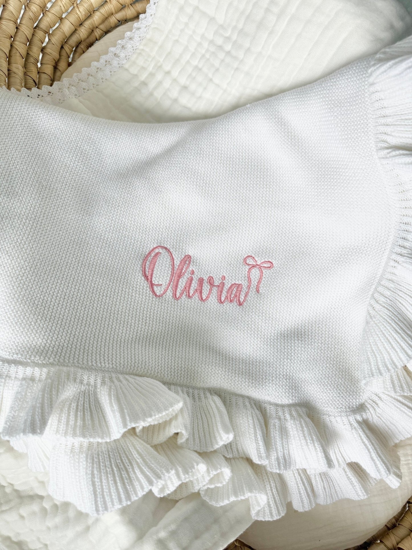 White Organic Cotton Ruffle Baby Blanket - Harp Angel Boutique