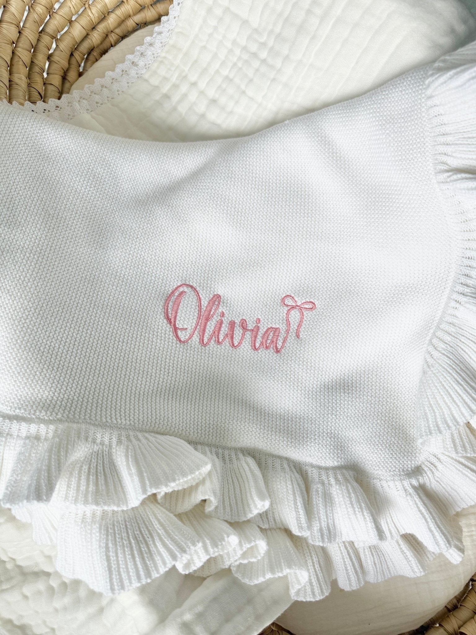 White Organic Cotton Ruffle Baby Blanket - Harp Angel Boutique
