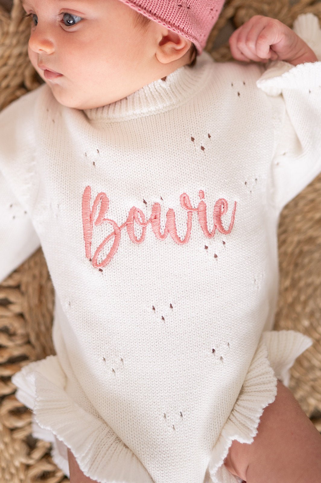 White Pointelle Organic Knit Ruffle Romper - Harp Angel Boutique