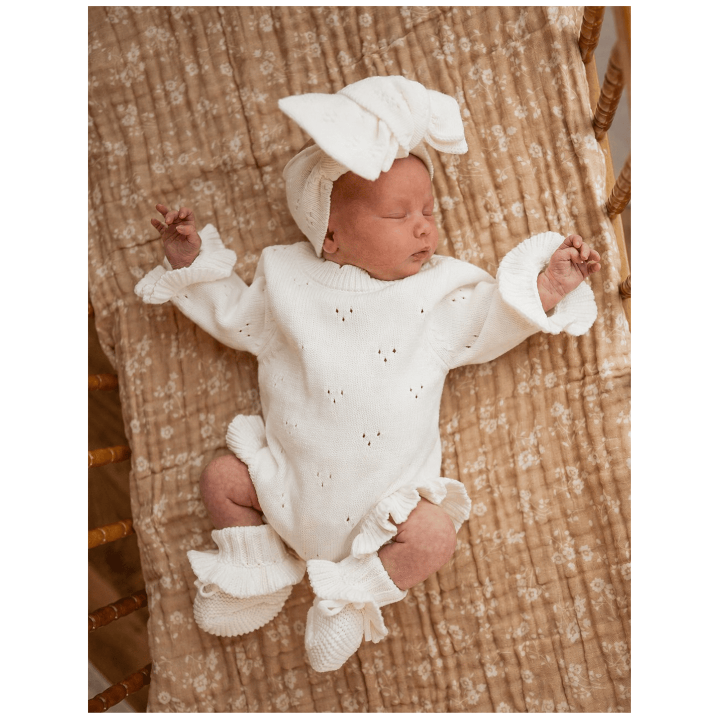 White Pointelle Organic Knit Ruffle Romper - Harp Angel Boutique