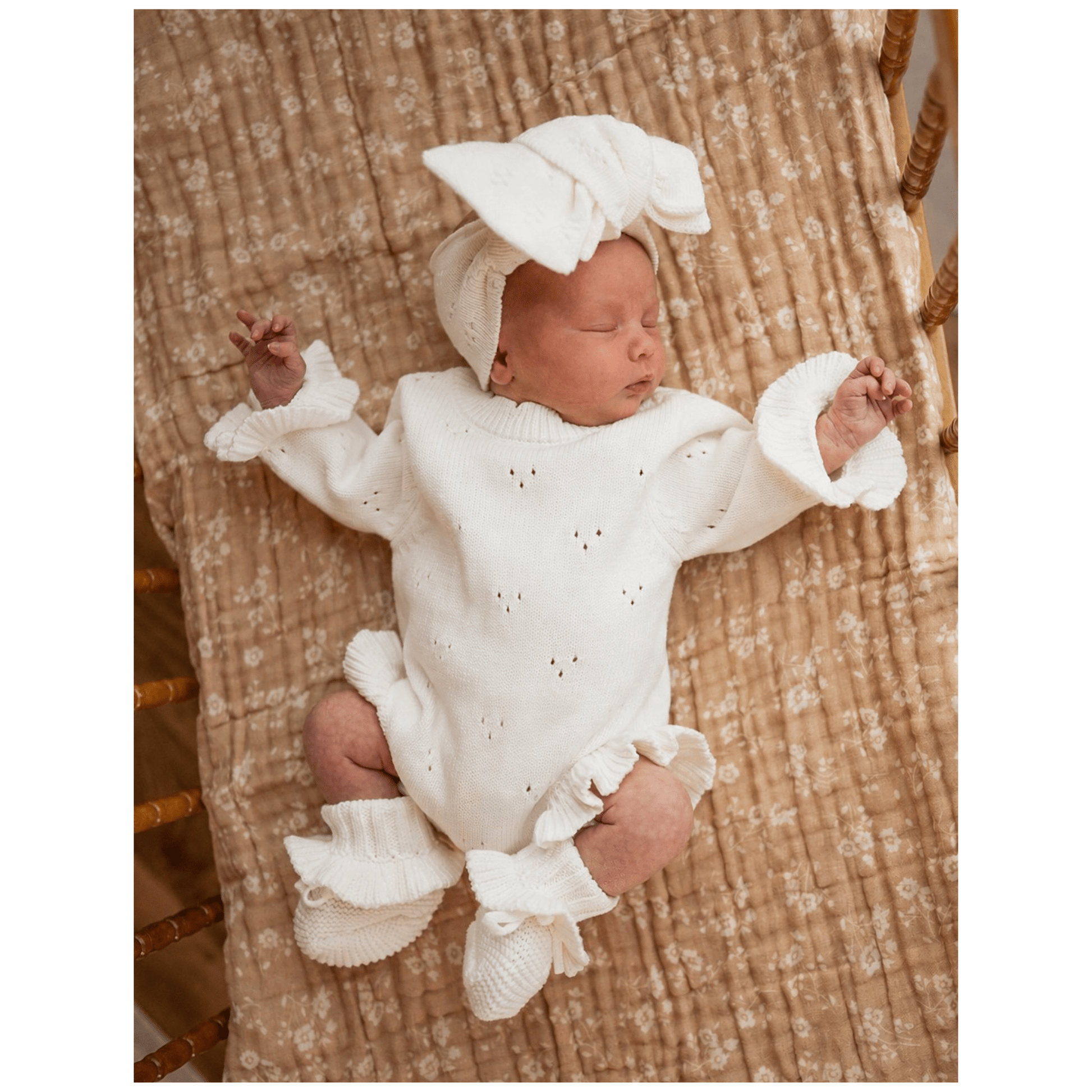 White Pointelle Organic Knit Ruffle Romper - Harp Angel Boutique