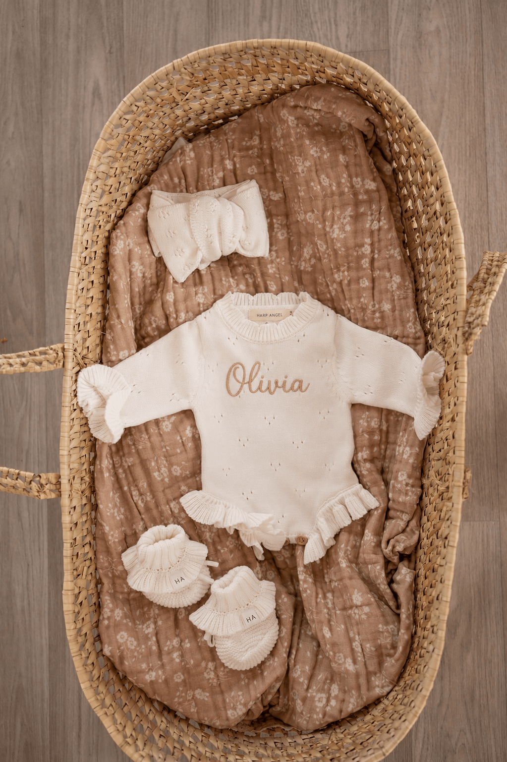 White Pointelle Ruffle Romper | Personalized Bundle - Harp Angel Boutique