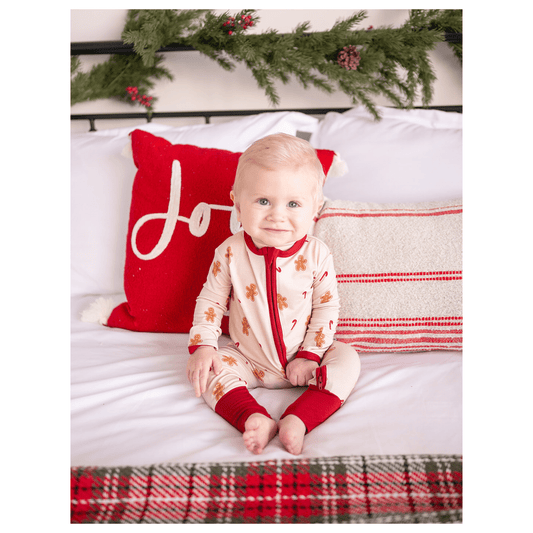 Candy Cane Gingerbread Bamboo Baby Pajamas Zipper Romper for boy or girl