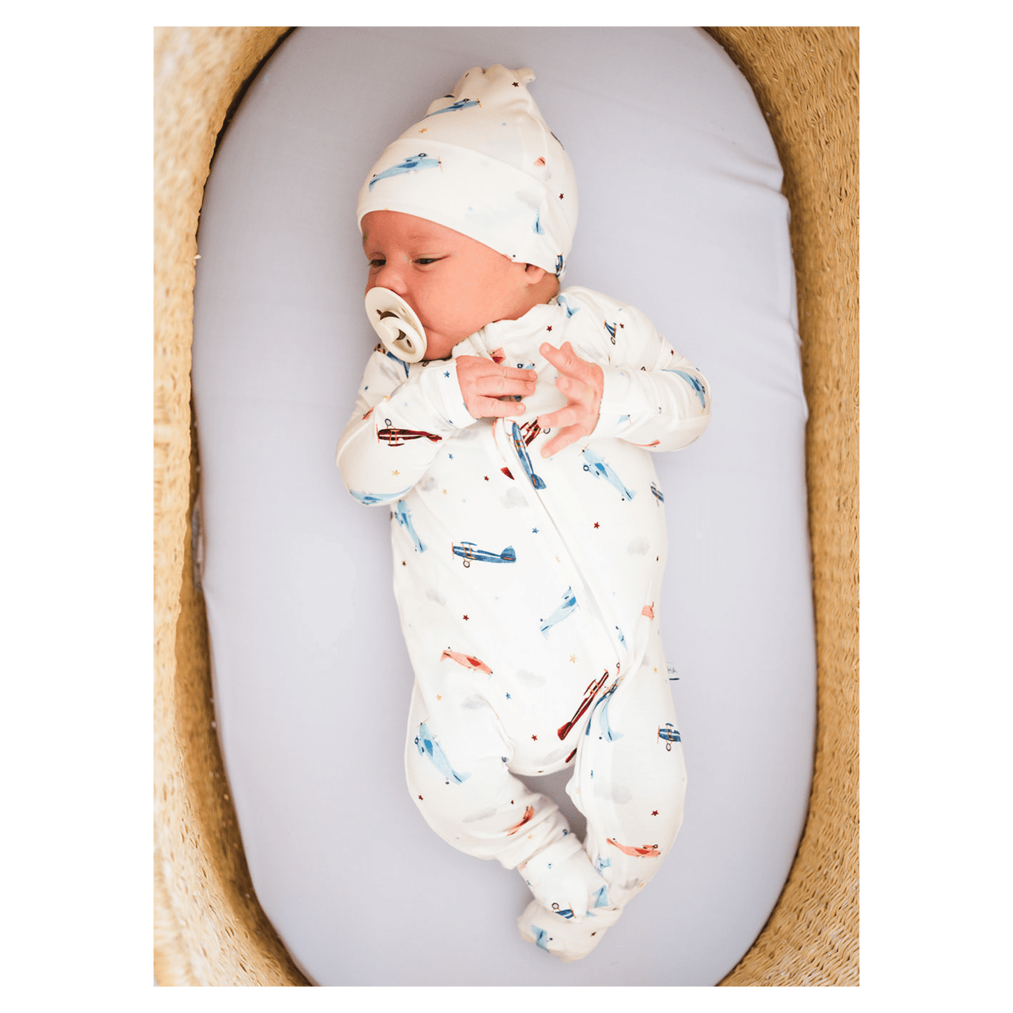 Vintage Airplane Bamboo Baby Pajamas Zipper Romper for newborn boy