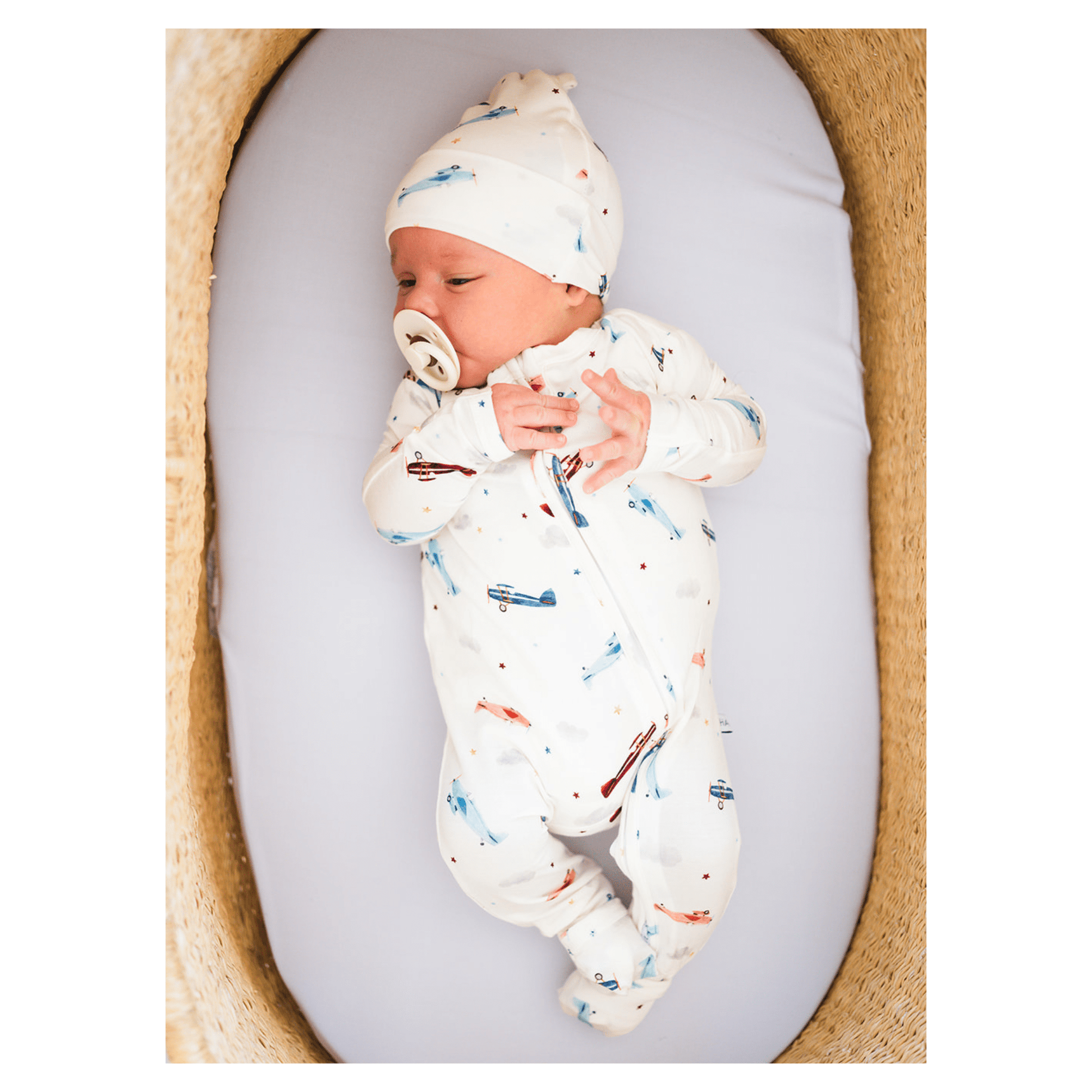 Vintage Airplane Bamboo Baby Pajamas Zipper Romper for newborn boy