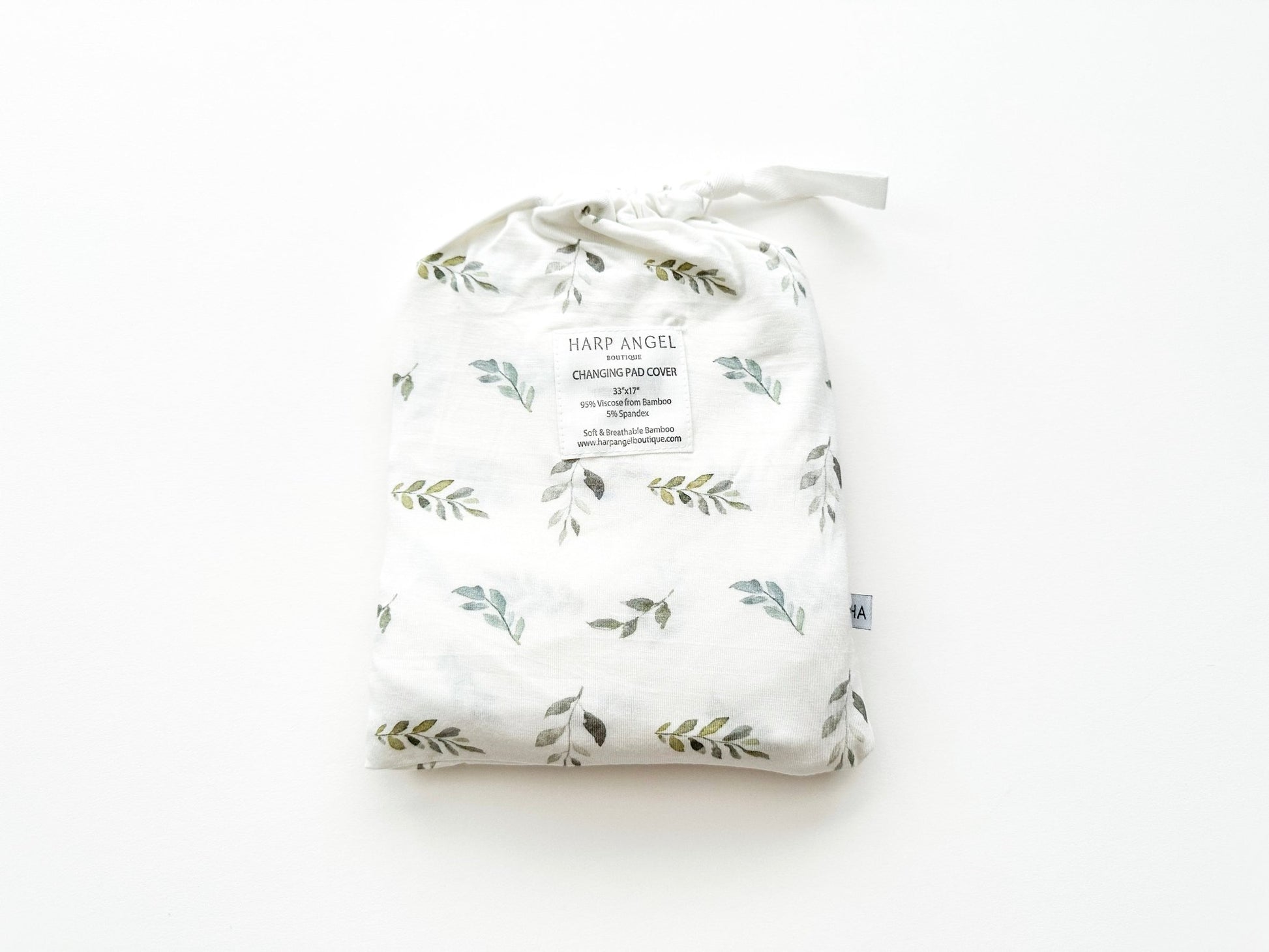 Bamboo Premium Changing Pad Cover - Green Leaves - Harp Angel Boutique