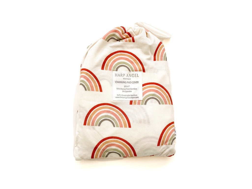 Bamboo Premium Changing Pad Cover - Neutral Rainbow - Harp Angel Boutique