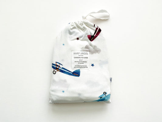 Bamboo Premium Changing Pad Cover - Vintage Airplane - Harp Angel Boutique