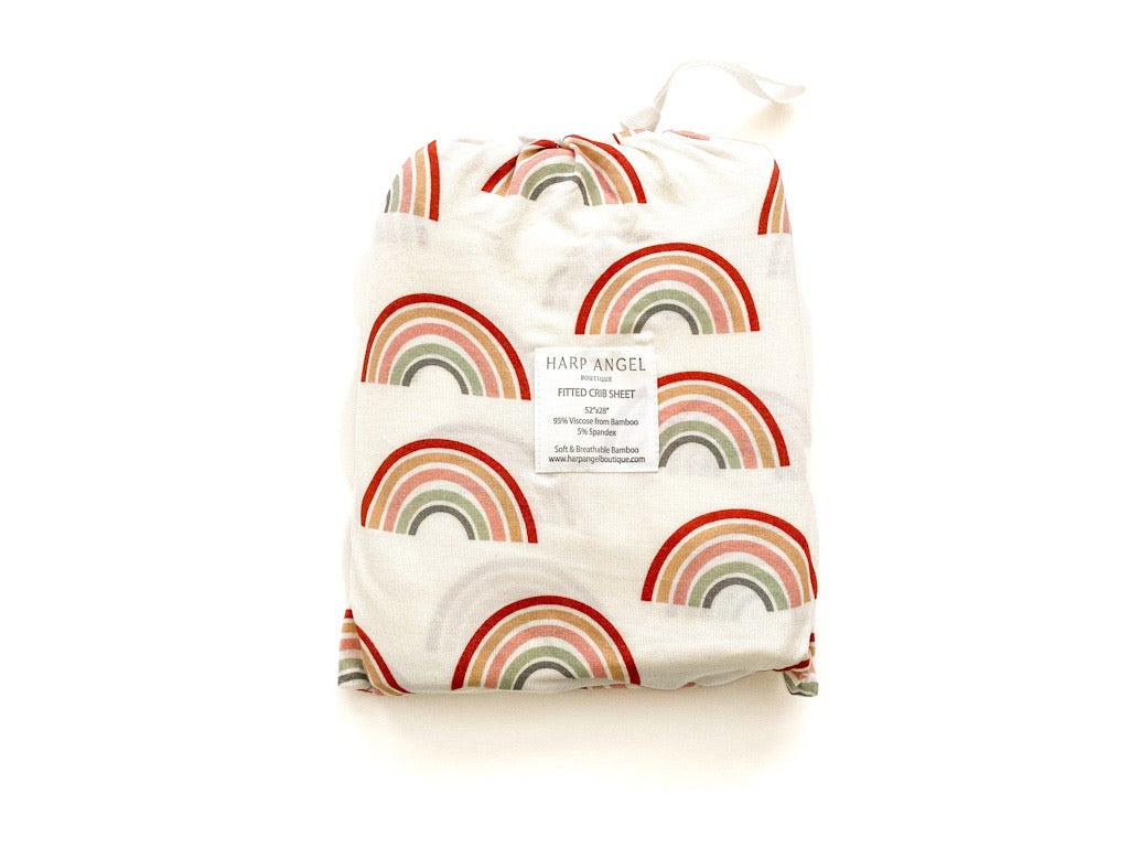 Bamboo Premium Fitted Crib Sheet - Neutral Rainbow - Harp Angel Boutique