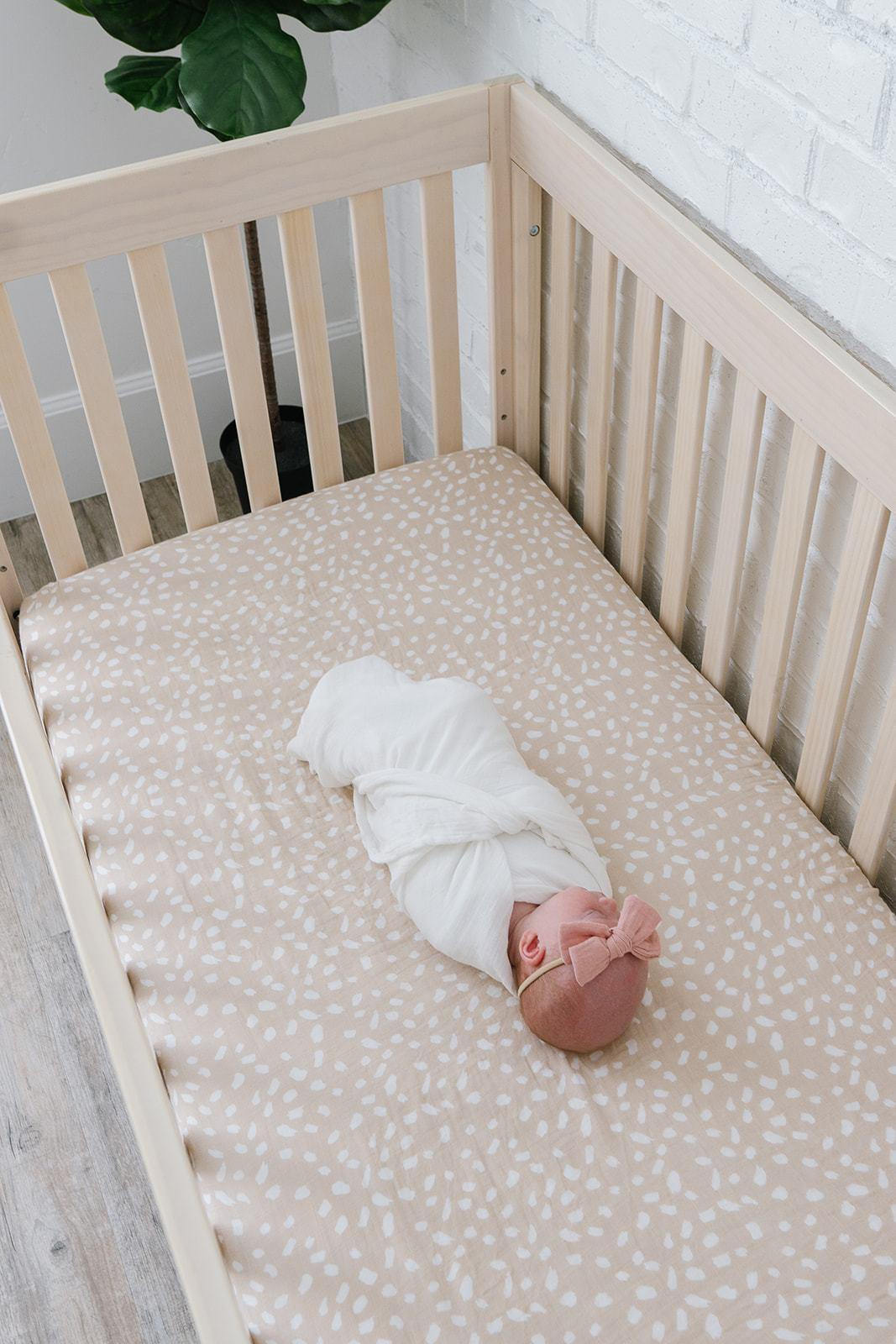 Bamboo Premium Fitted Crib Sheet - Sand Spotted - Harp Angel Boutique