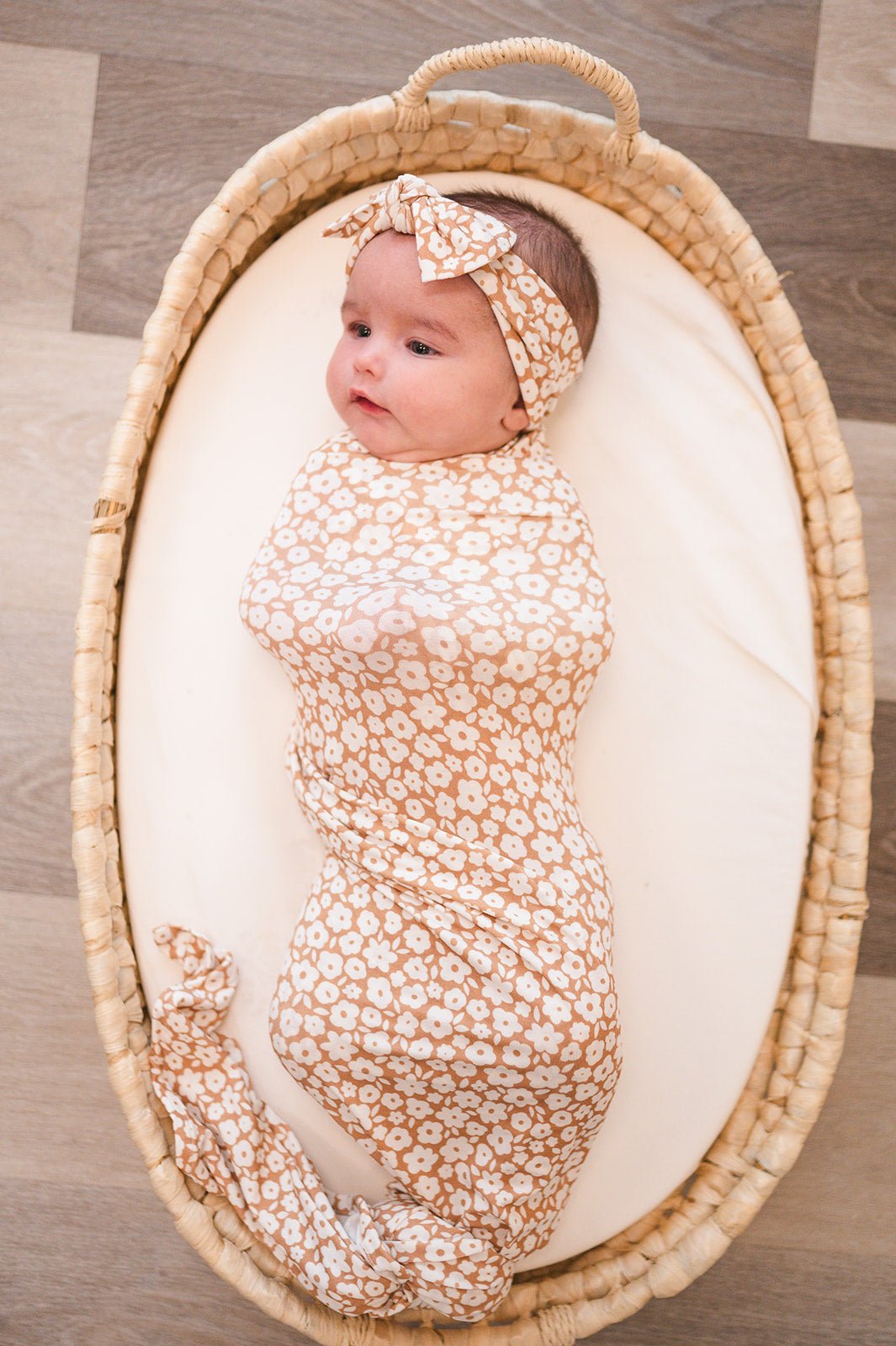 Bamboo Stretch Swaddle - Mocha Ditsy Floral - Harp Angel Boutique