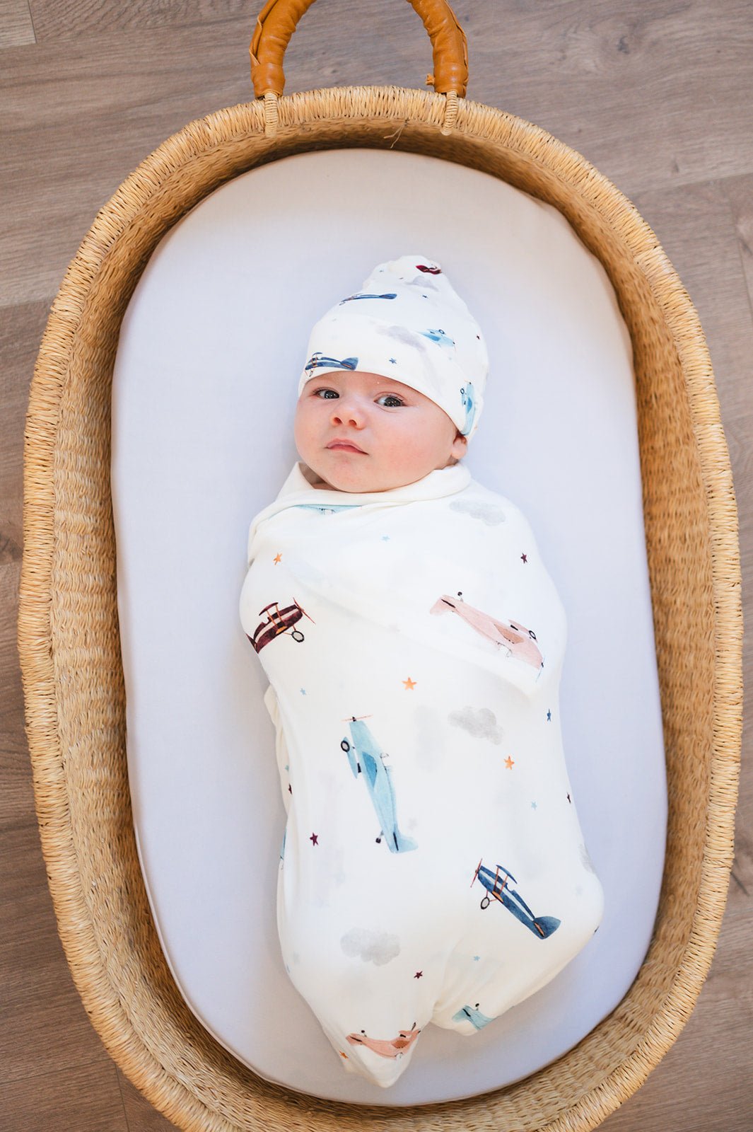 Bamboo Stretch Swaddle - Vintage Airplane - Harp Angel Boutique