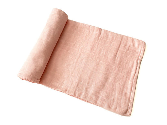 Blush Pink Bamboo Cotton Muslin Baby Swaddle Blanket - Harp Angel Boutique