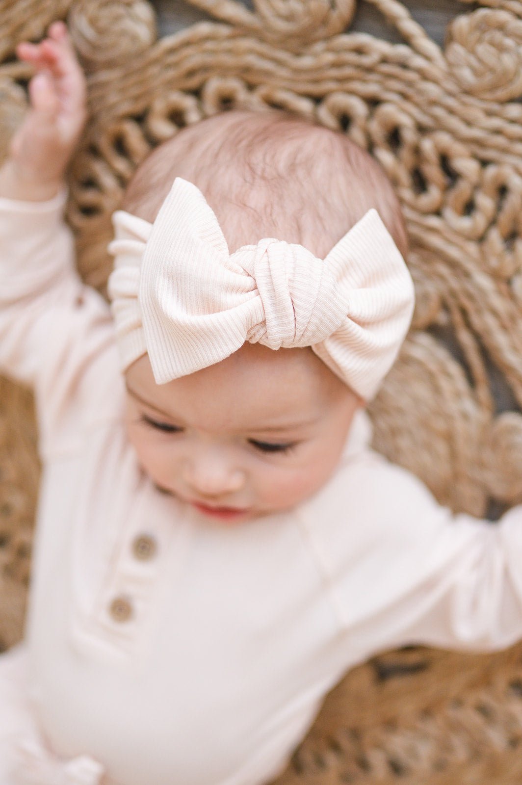 Blush Ribbed Baby Bow Headband - Harp Angel Boutique