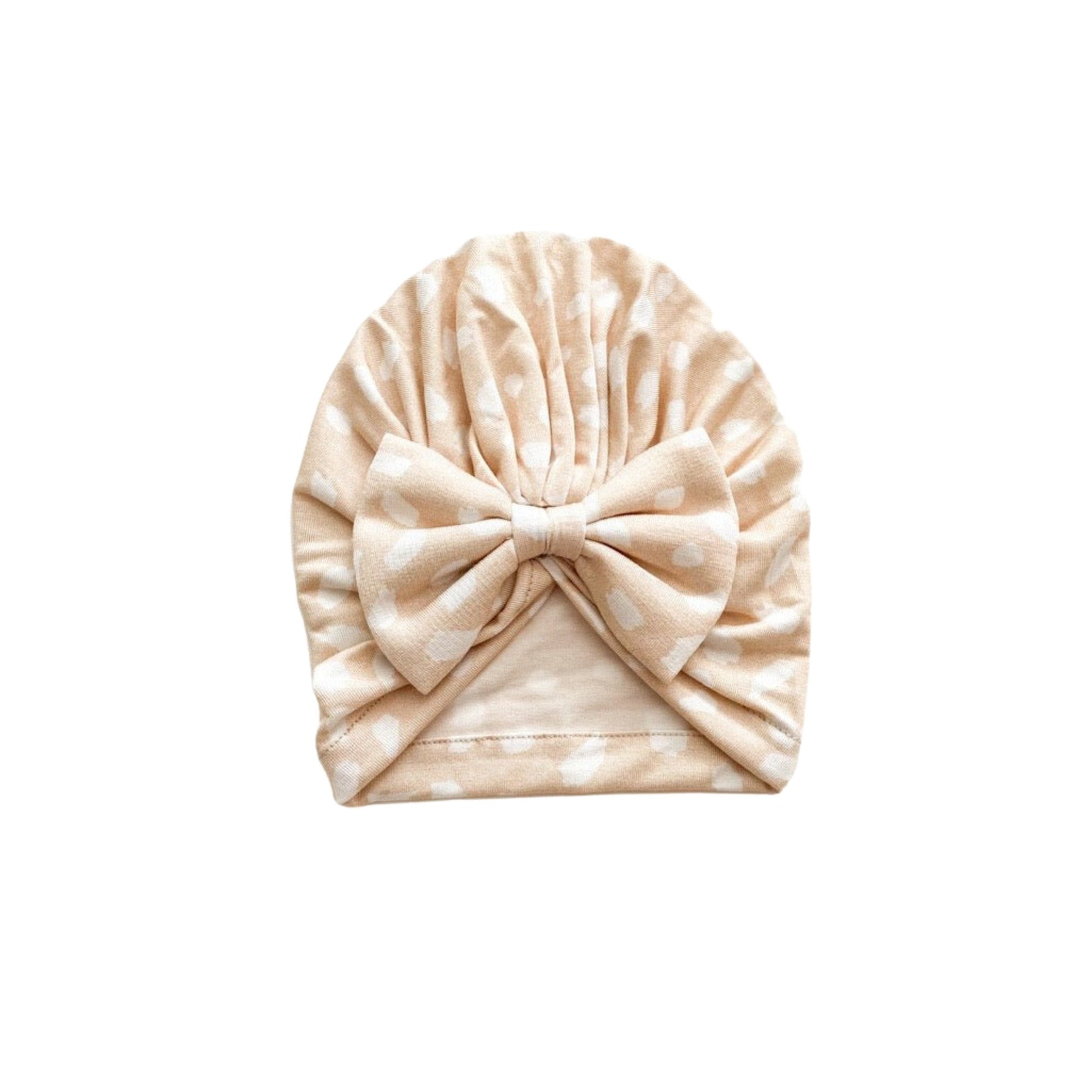 Bow Turban Hat - Sand Spotted - Harp Angel Boutique