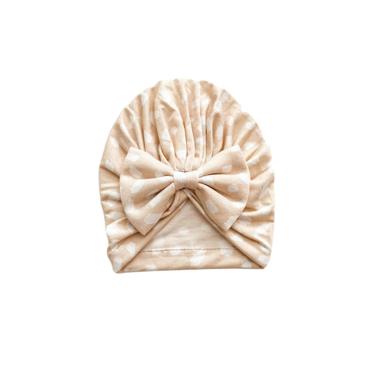Bow Turban Hat - Sand Spotted - Harp Angel Boutique