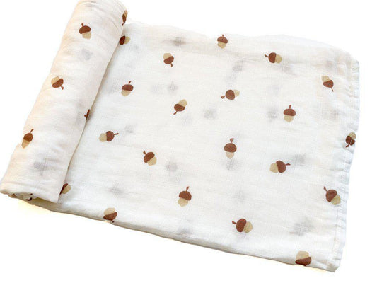 Brown Acorn Muslin Swaddle Blanket - Harp Angel Boutique