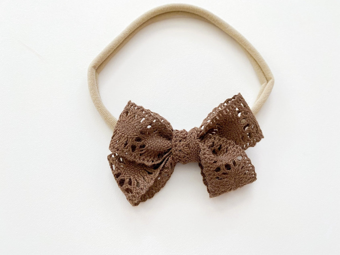 Brown Lace Baby Bow Headband - Harp Angel Boutique