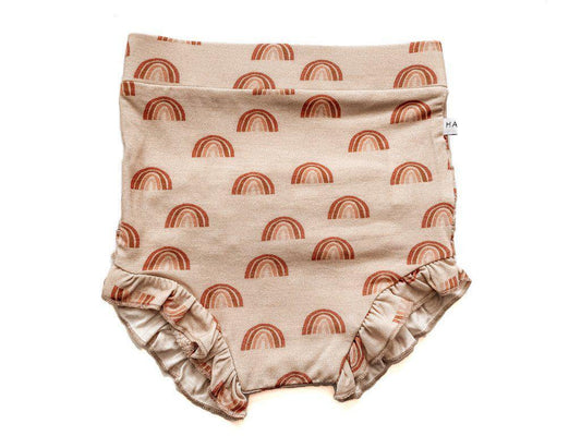 Brown Rainbow Ruffle Baby Bloomers - Harp Angel Boutique