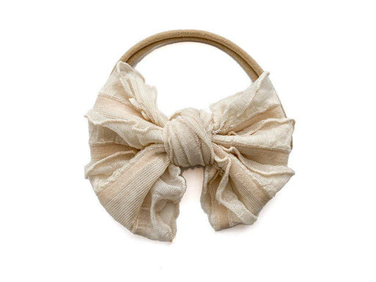 Cream Chiffon Knot Baby Bow Headband - Harp Angel Boutique