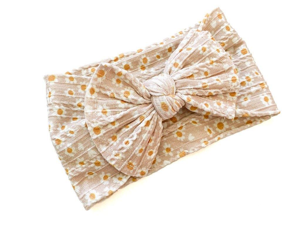 Daisy Nylon Cable Knit Baby Bow Headband - Harp Angel Boutique