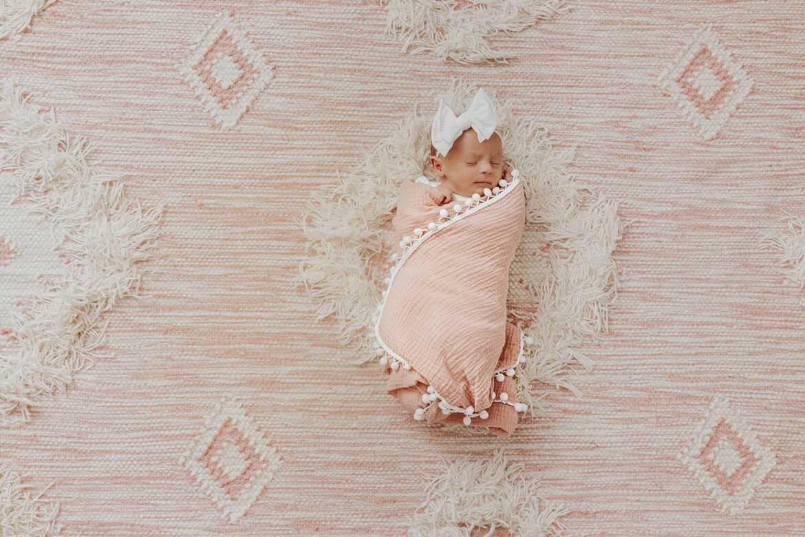 Dusty Pink Pom Muslin Swaddle Blanket - Harp Angel Boutique