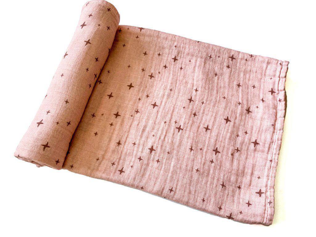 Dusty Pink Stars Muslin Swaddle Blanket Cotton - Harp Angel Boutique