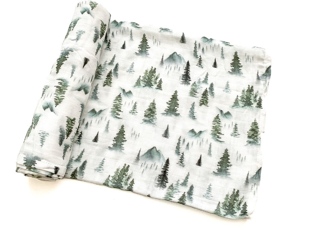 Forest Green Bamboo Muslin Swaddle Blanket - Harp Angel Boutique