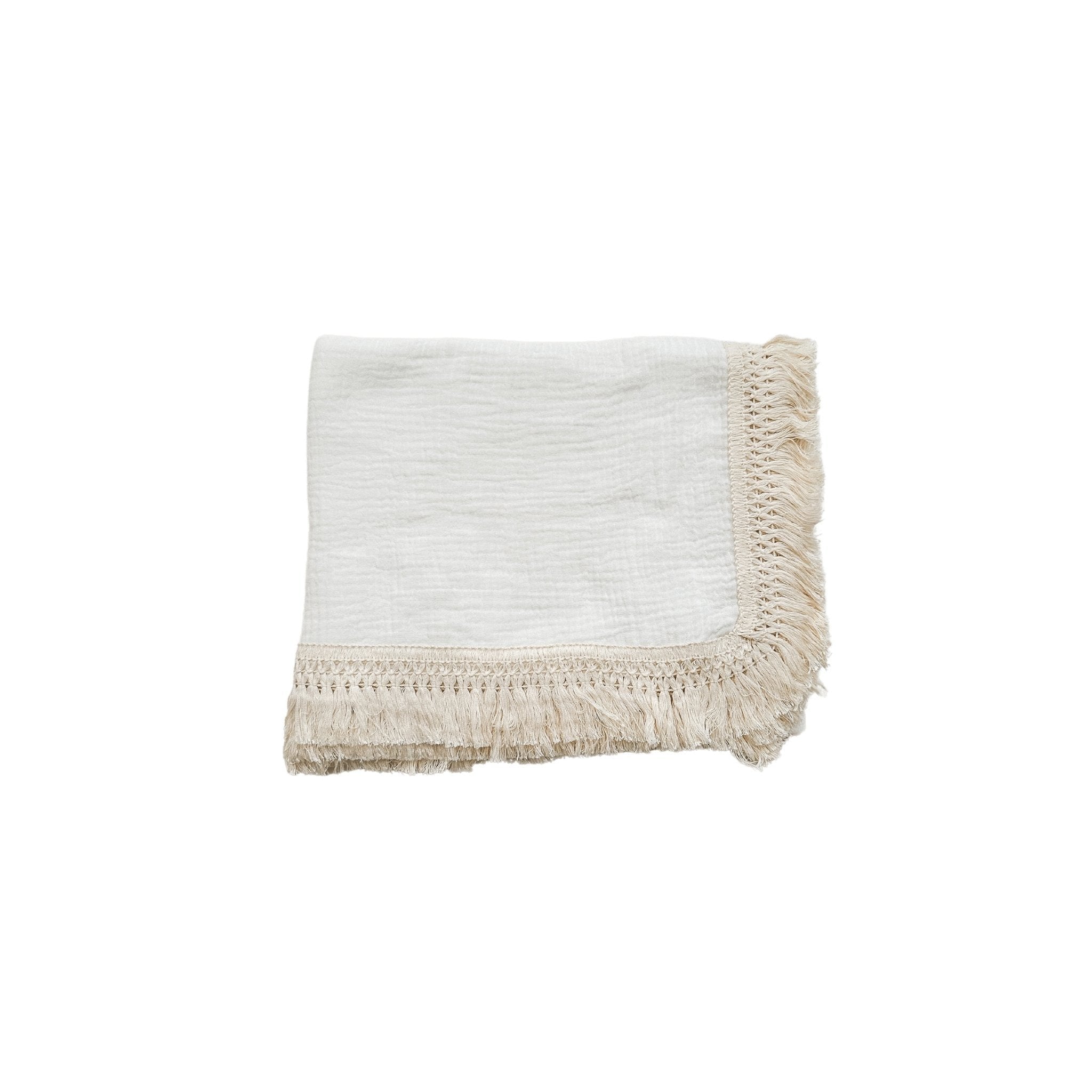 Melrose Fringed White Small Blanket Alonpi