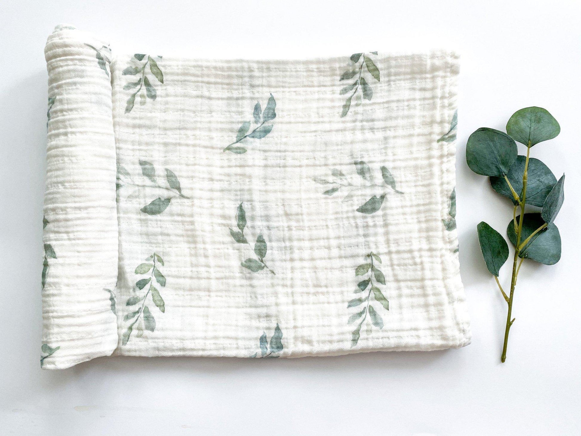 Green Leaves Bamboo Muslin Swaddle Blanket - Harp Angel Boutique