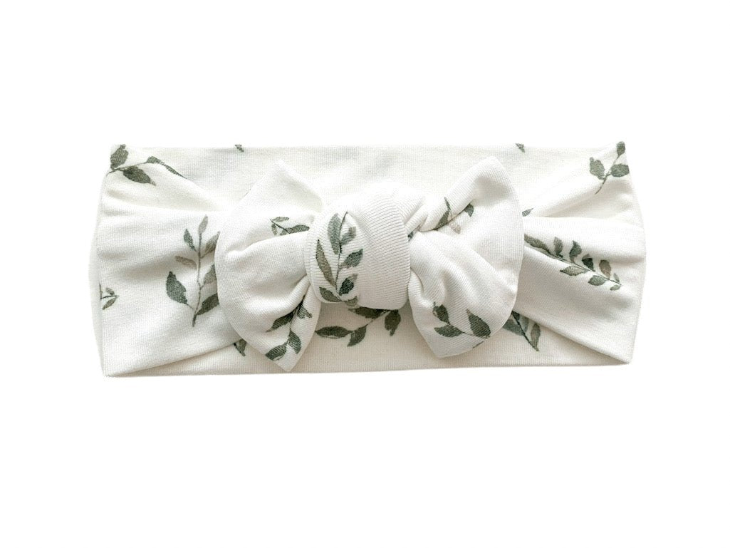 Green Leaves Bow Headband - Harp Angel Boutique