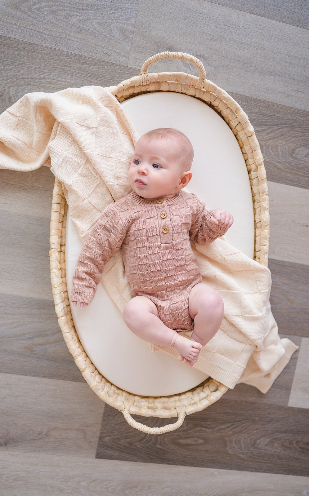 Knitted Baby Blanket - Cream Checkered - Harp Angel Boutique