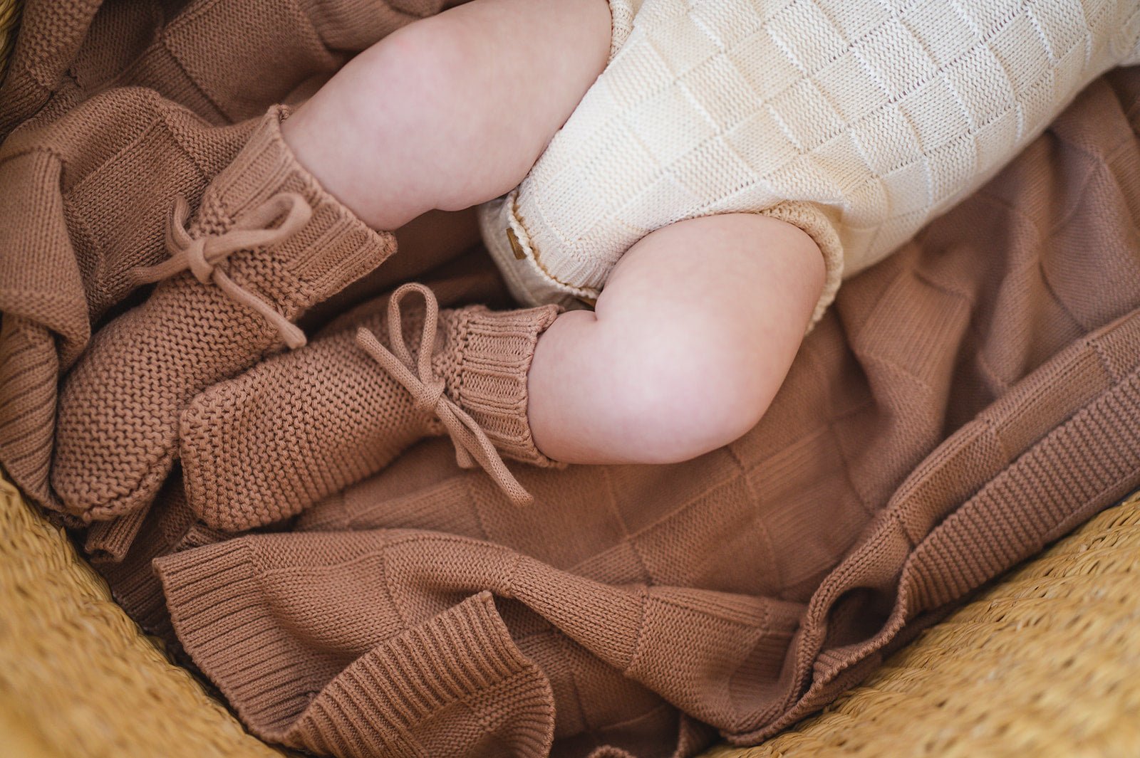 Knitted Baby Blanket - Mocha Checkered - Harp Angel Boutique