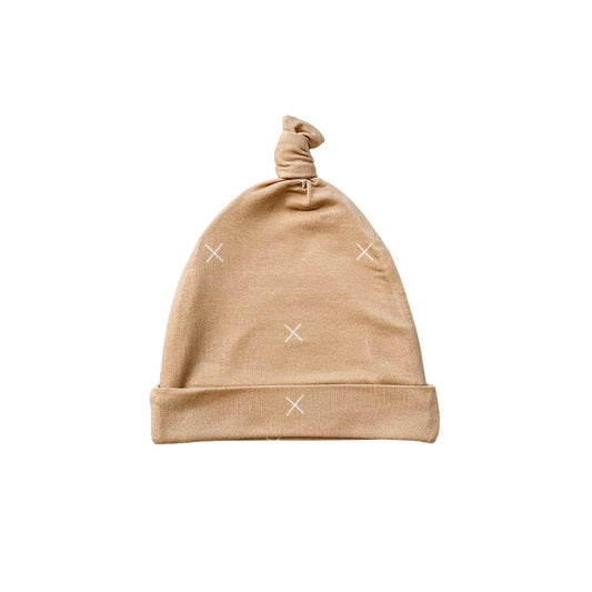 Knot Hat - Beige X’s - Harp Angel Boutique