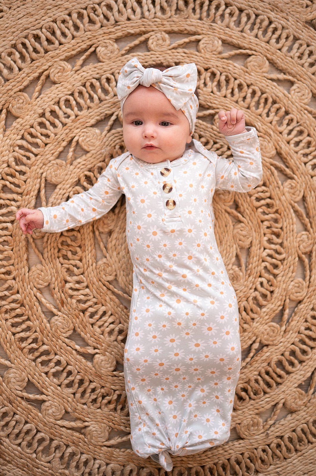 Knotted Baby Gown - Blue Daisy - Harp Angel Boutique