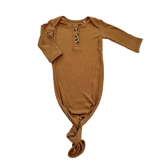 Knotted Baby Gown - Caramel Ribbed - Harp Angel Boutique