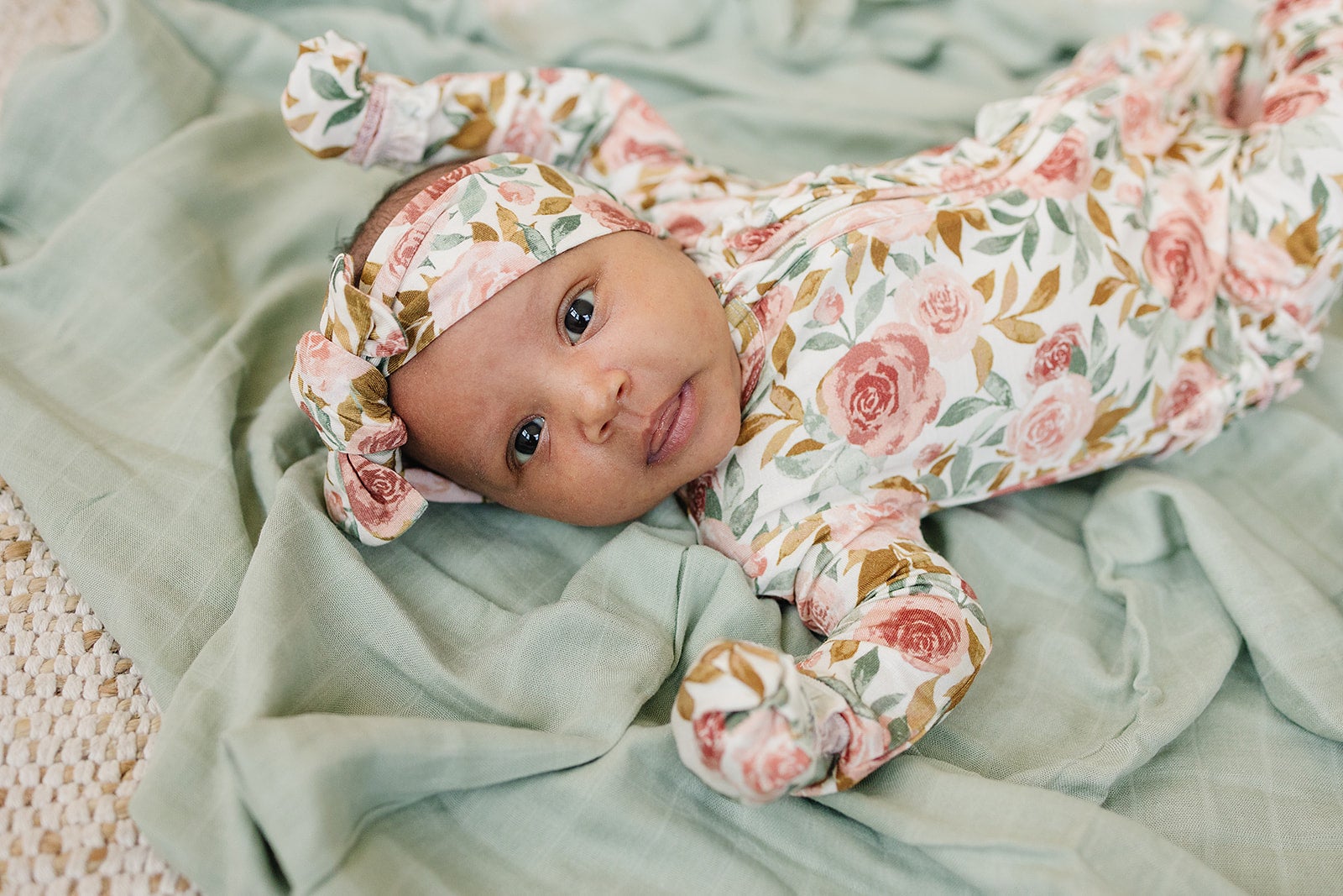 Knotted Baby Gown Dusty Pink Floral