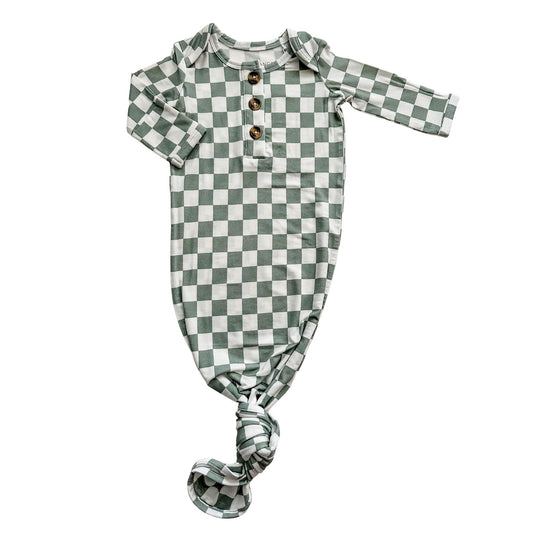 Knotted Baby Gown - Jade Checkered - Harp Angel Boutique