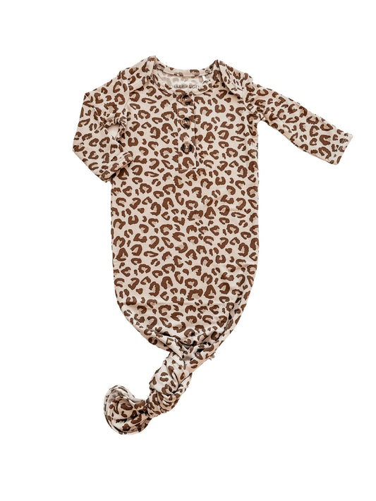 Knotted Baby Gown - Leopard - Harp Angel Boutique
