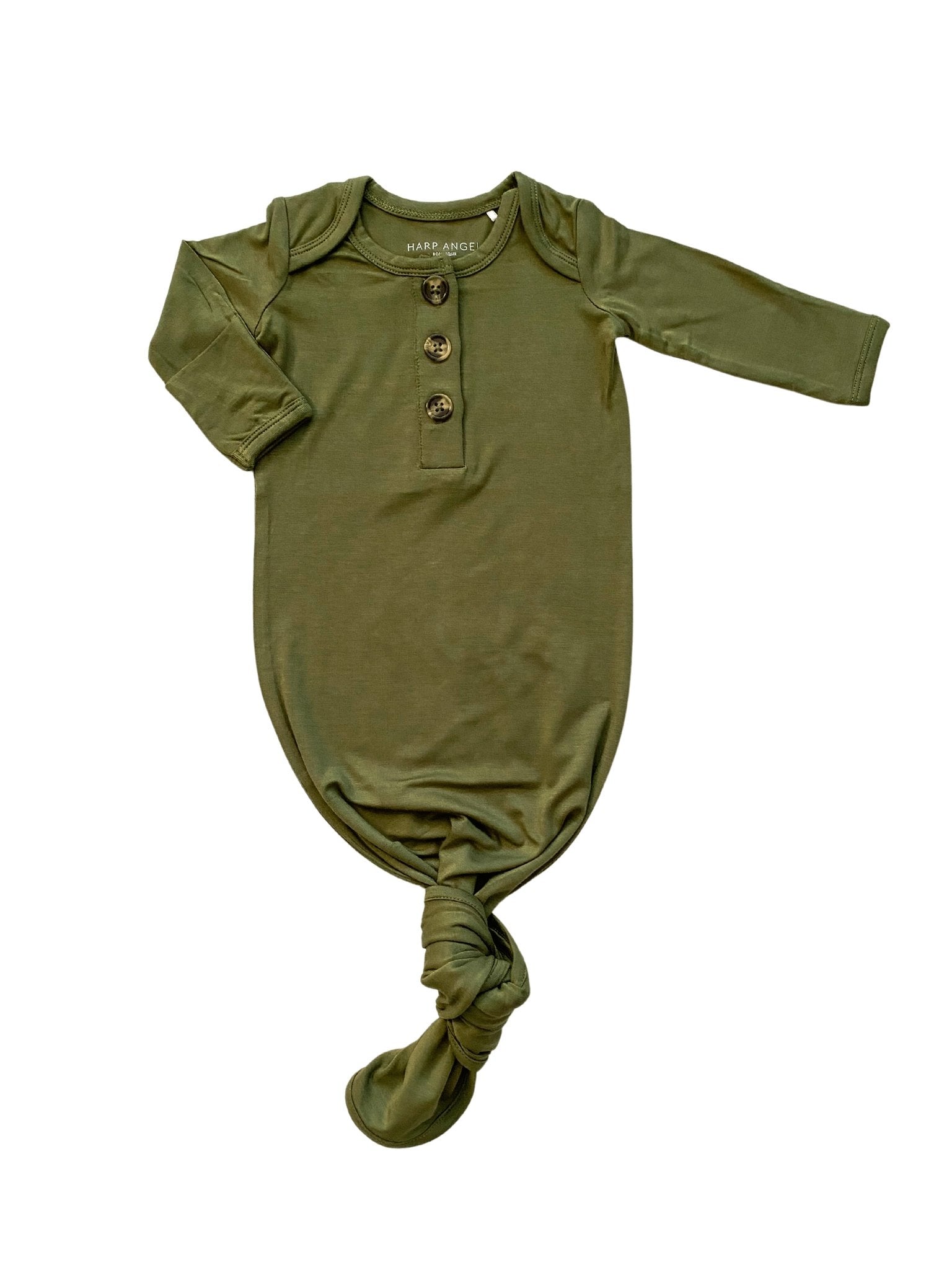 Knotted Baby Gown - Olive Green - Harp Angel Boutique