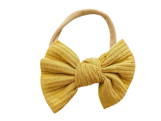Mustard Yellow Ribbed Knot Bow Headband - Harp Angel Boutique