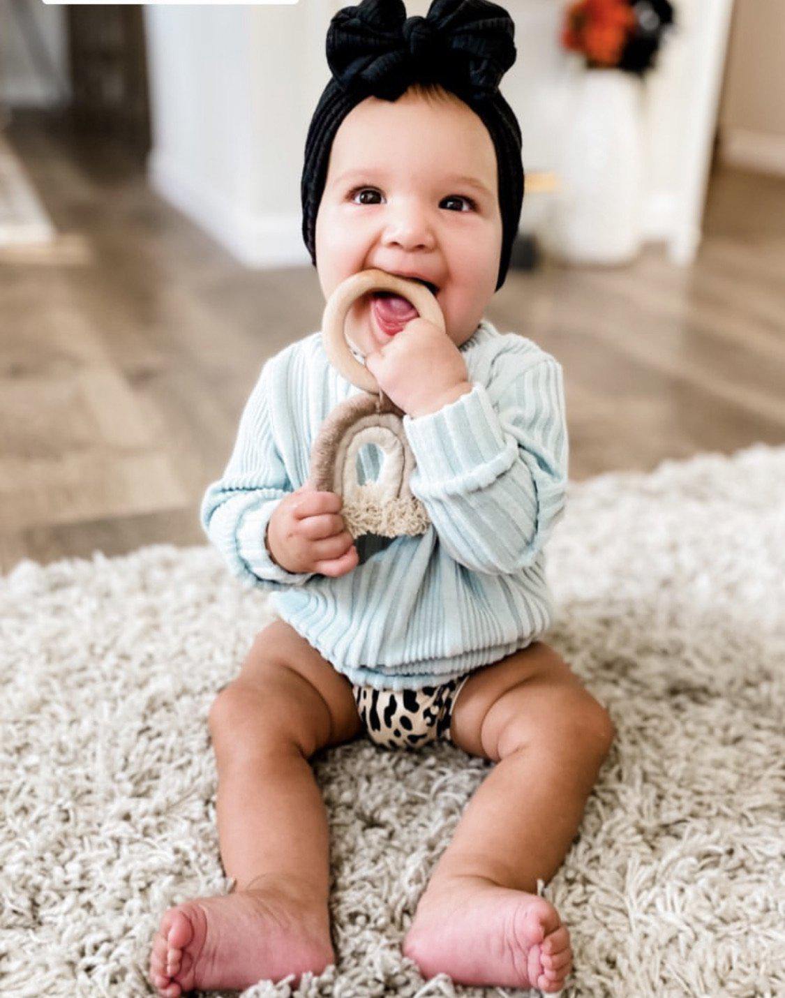 Neutral Rainbow Woven Wood Teether - Harp Angel Boutique