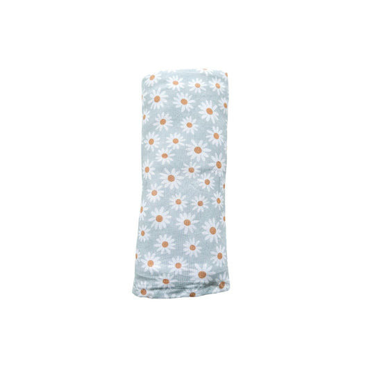 PRE-ORDER ** Bamboo Stretch Swaddle - Blue Daisy - Harp Angel Boutique