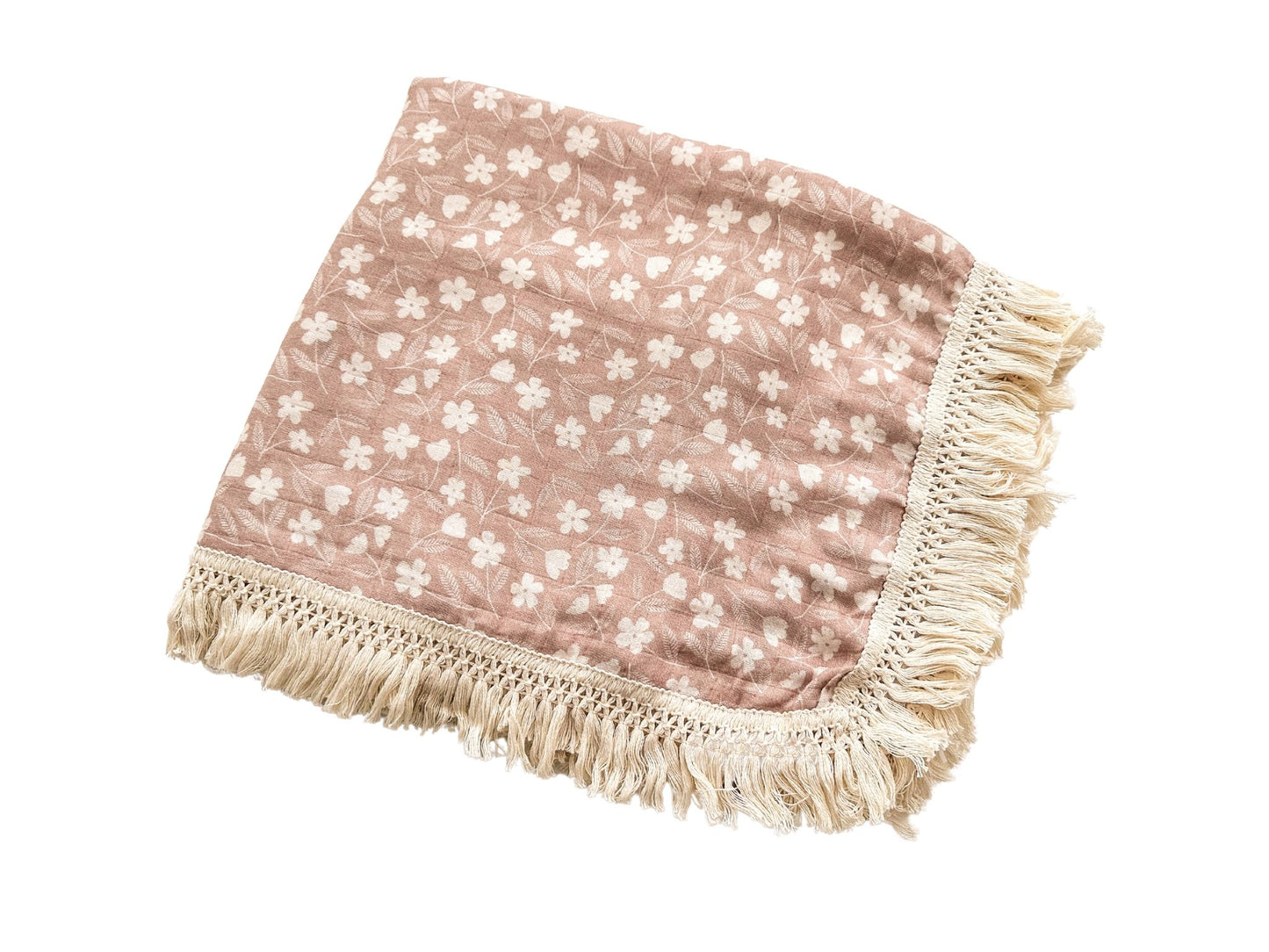 PRE-ORDER Fringe Swaddle Blanket - Neutral Floral - Harp Angel Boutique