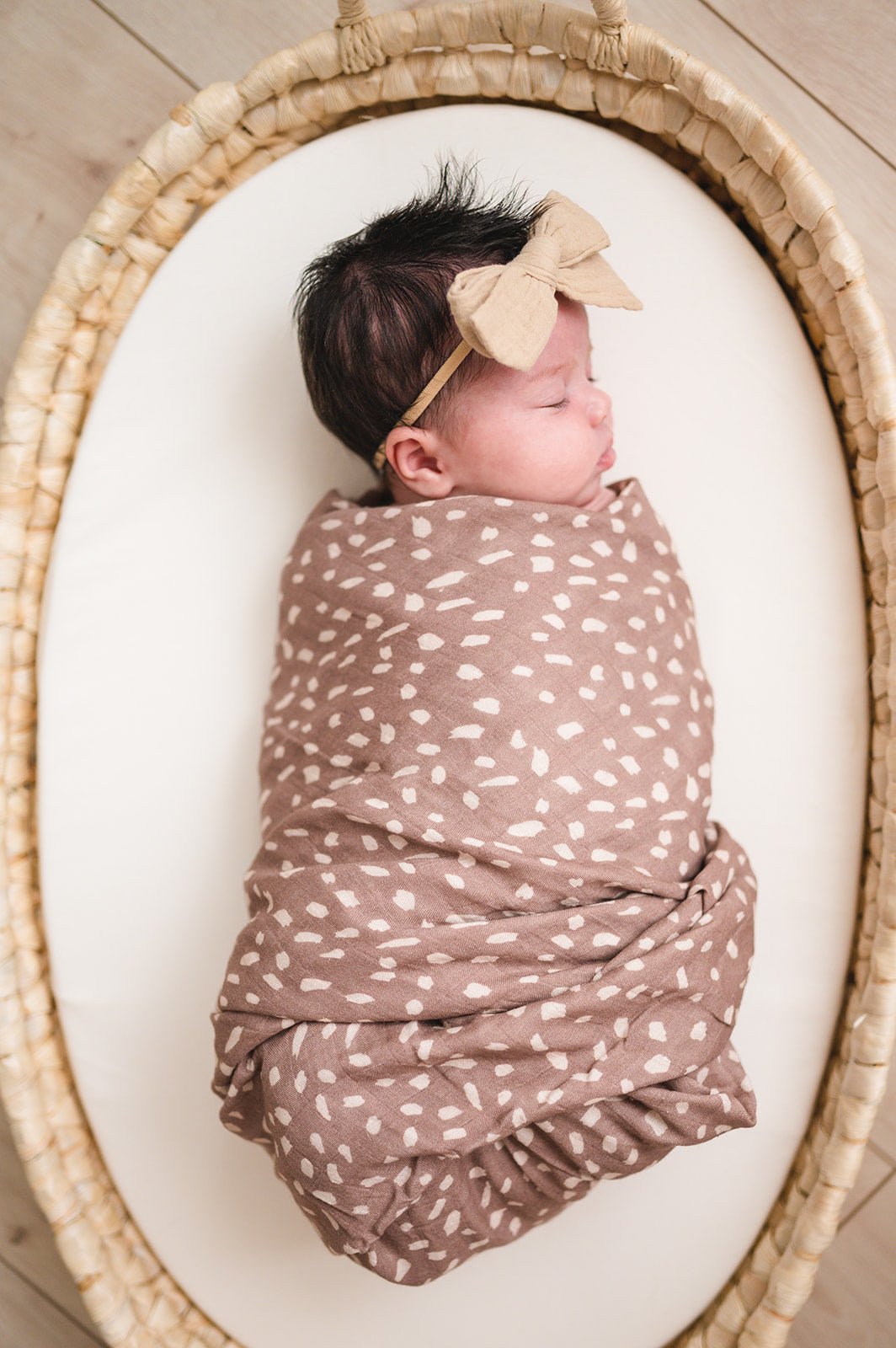 PRE-ORDER Mocha Brown Spotted Muslin Swaddle Blanket - Harp Angel Boutique