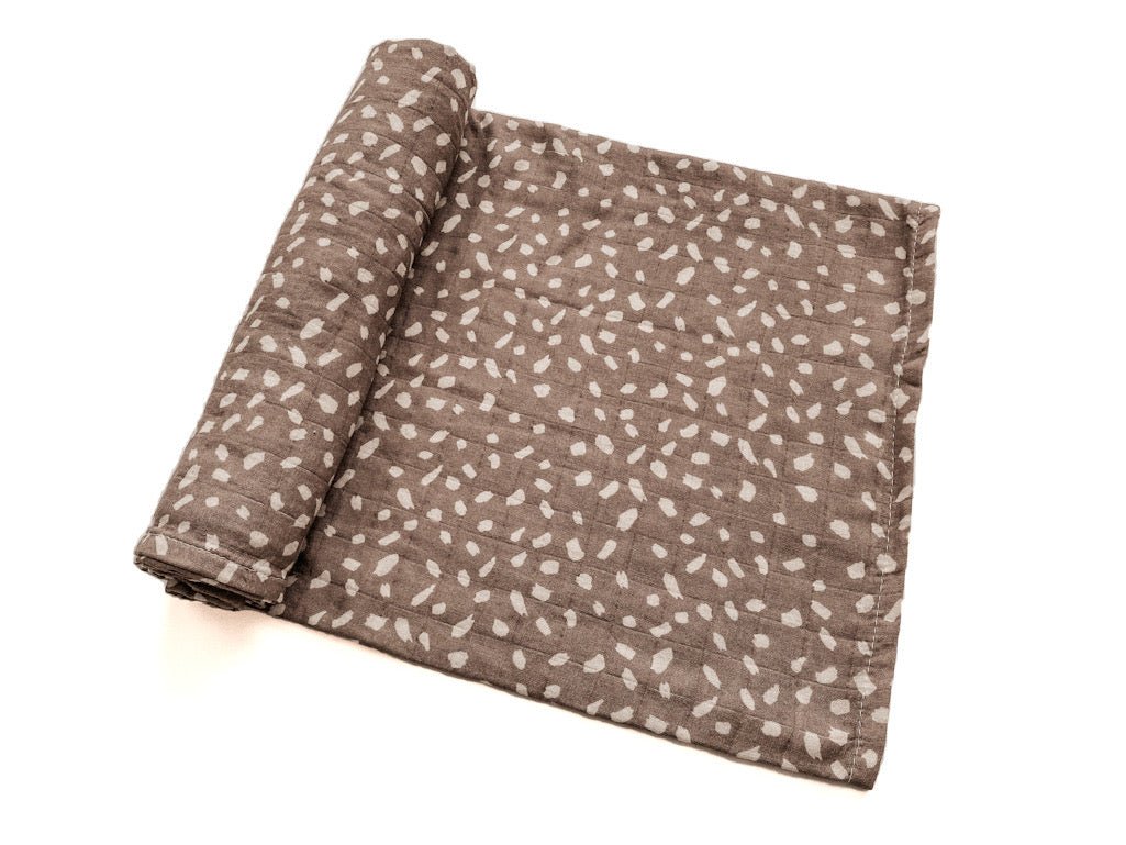 PRE-ORDER Mocha Brown Spotted Muslin Swaddle Blanket - Harp Angel Boutique