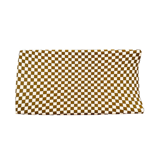 Premium Bamboo Changing Pad Cover - Toffee Checkered - Harp Angel Boutique
