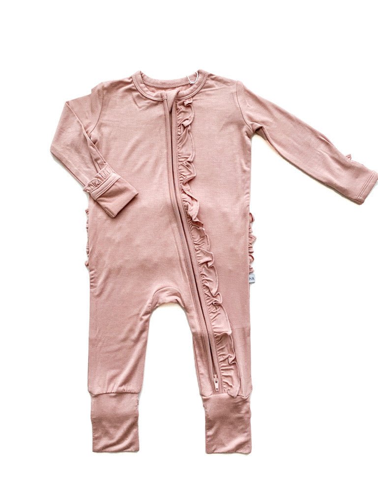 Ruffle Zipper One Piece Dusty Pink Harp Angel Boutique