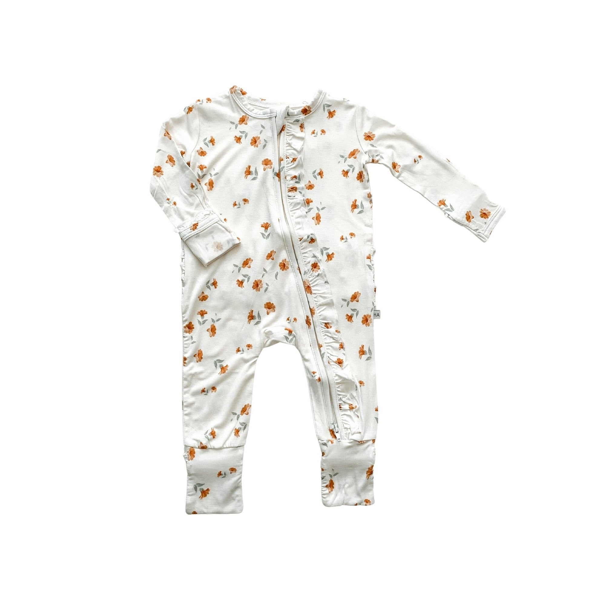Ruffle Zipper One Piece - Falling Floral - Harp Angel Boutique